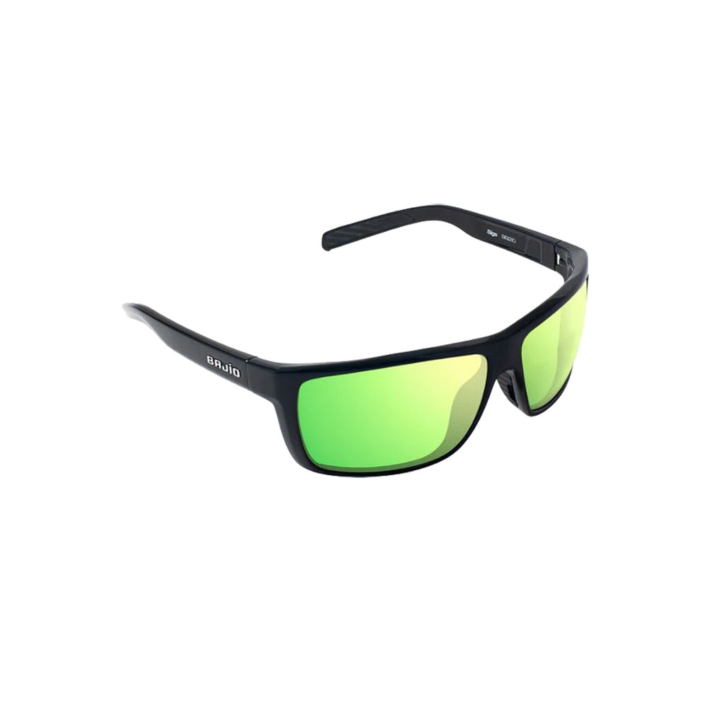 Bajio Sigs Sunglasses Polarized in Black Gloss with Green Mirror Glass
